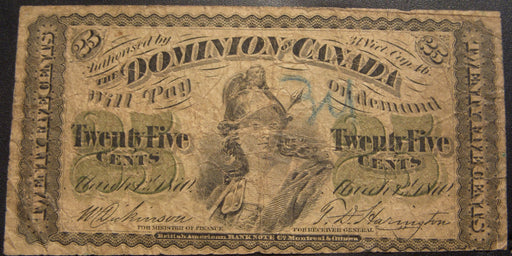1870 25 Cent Dominion of Candian Note - DC-1c
