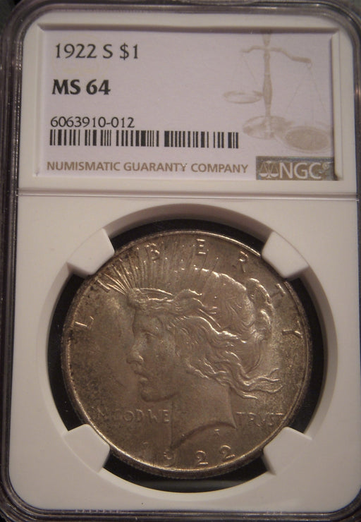 1922-S Peace Dollar - NGC MS64