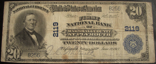 1902PB $20 National Bank Note - First National Plymouth, IN Bank# 2119