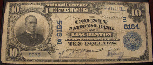 1902 $10 National Currency - Lincolnton, NC Bank# 8184