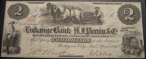1862 $2 Michigan City, Indiana Obsolete Note