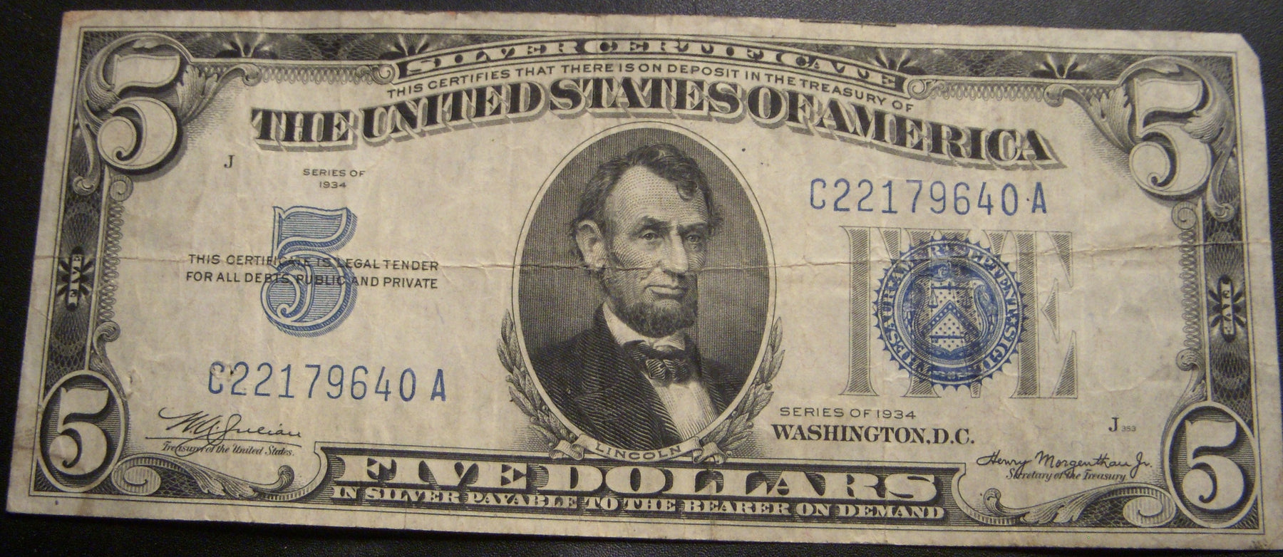 1934 $5 Silver Certificate - FR# 1650