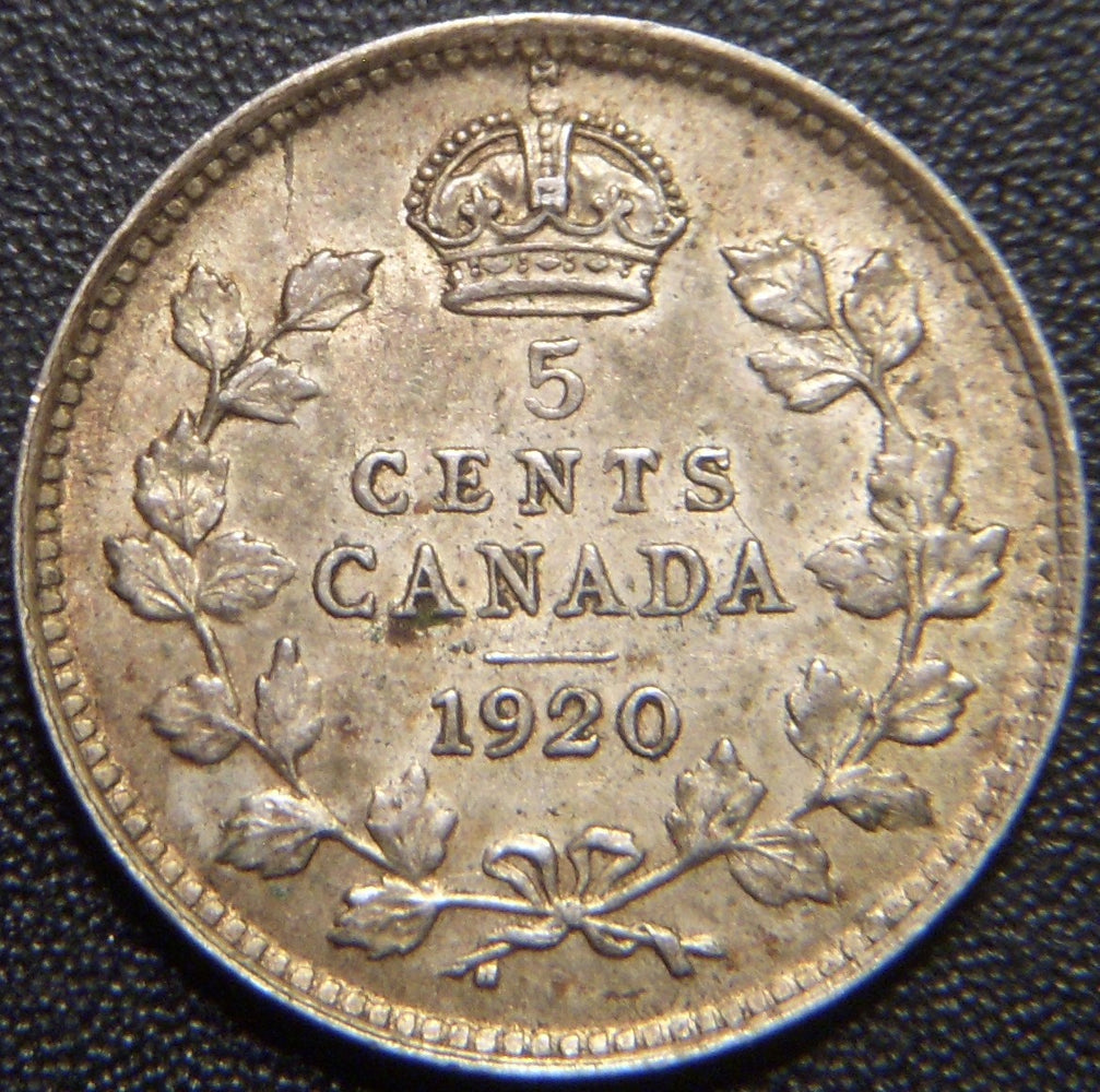 1920 Canadian Silver Five Cent - Extra Fine