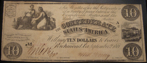 1861 $10 Richmond, VA Confederate Note - T-28