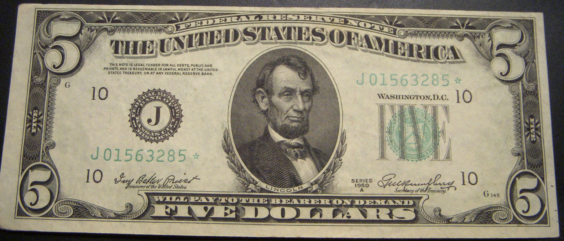 1950A (J) $5 Federal Reserve Note - FR#1962J* Star Note