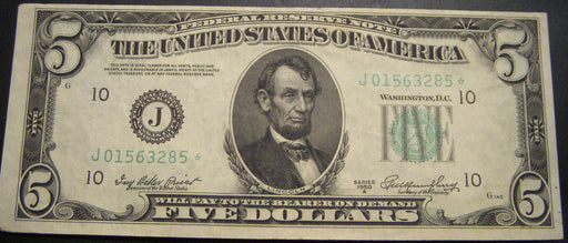1950A (J) $5 Federal Reserve Note - FR#1962J* Star Note