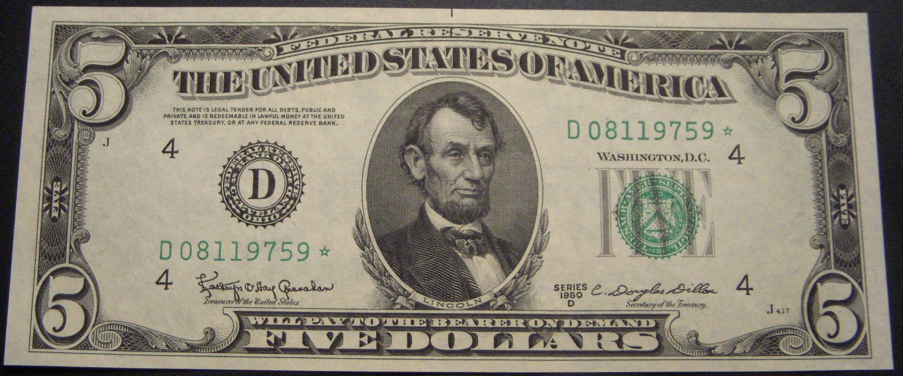 1950D (D) $5 Federal Reserve Note - FR#1965D* Star Note