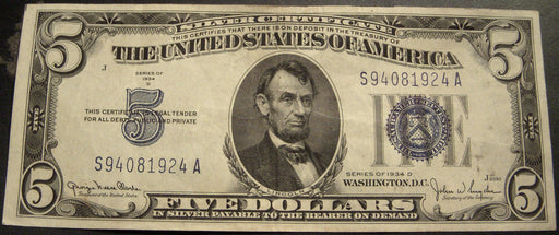 1934D $5 Silver Certificate - FR# 1654