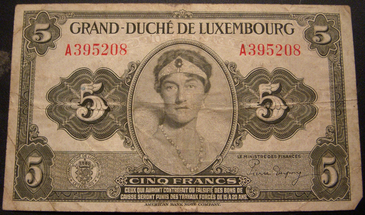 1945 5 Francs Note - Luxembourg