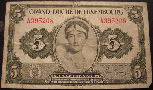 1945 5 Francs Note - Luxembourg