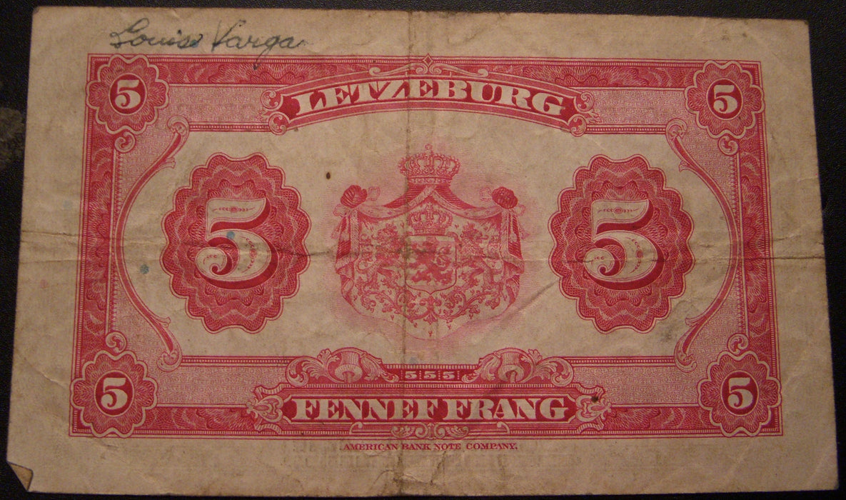 1945 5 Francs Note - Luxembourg