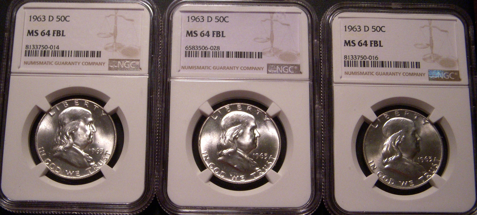 1963-D Franklin Half Dollar - NGC MS 64 FBL