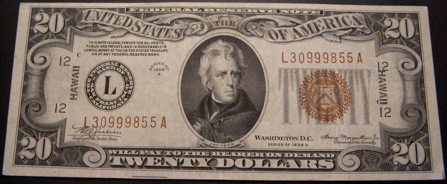 1934A $20 Federal Reserve Note - FR# 2304 Hawaii