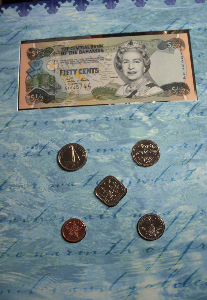 Bahamas Coin & Bill Collection - 50C Note and 5 Coins