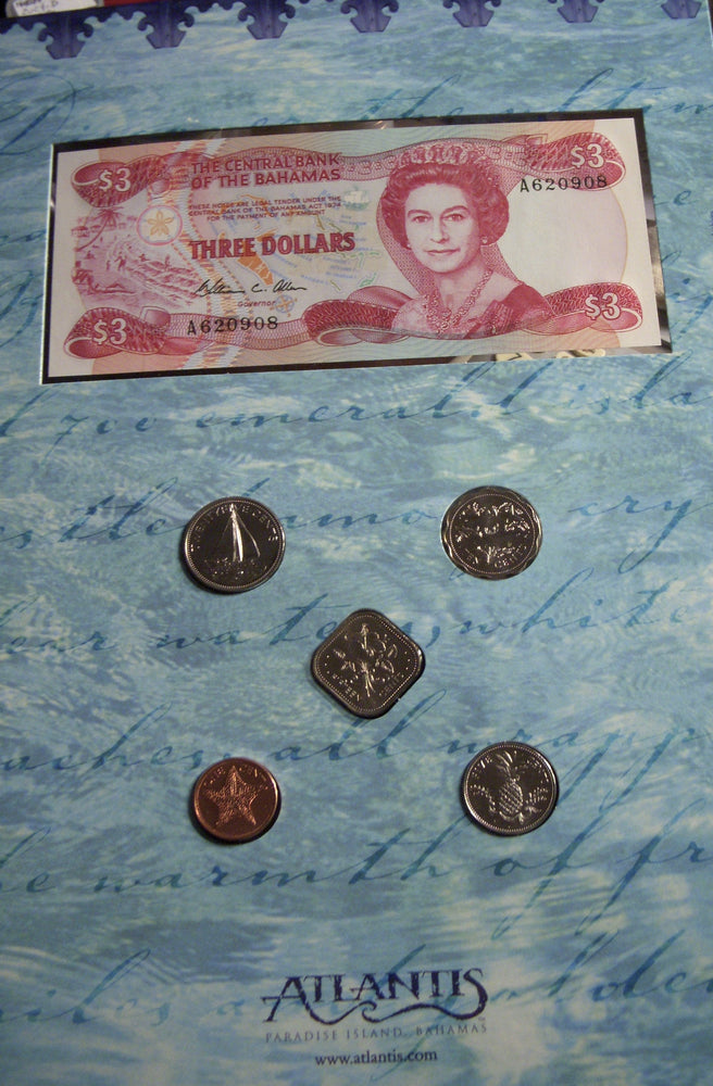 Bahamas Coin & Bill Collection - $3 Note and 5 Coins