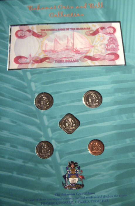 Bahamas Coin & Bill Collection - $3 Note and 5 Coins