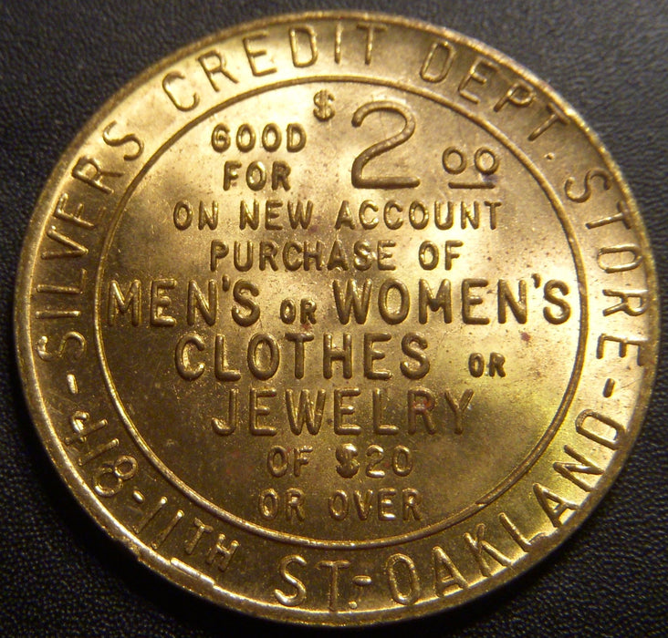 1849 - 1939 Good For $2 Silver Credit Dept. Store