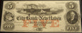 $5 City Bank of New Haven Connecticut Obsolete Note - Non-Issued