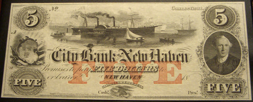 $5 City Bank of New Haven Connecticut Obsolete Note - Non-Issued