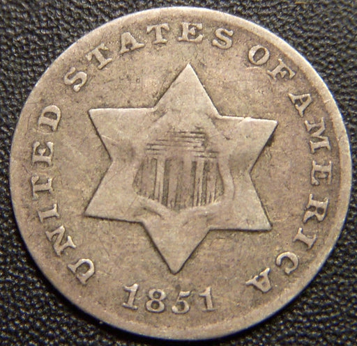 1851 Silver Three Cent - Very Good