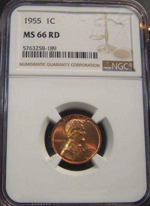 1955 Lincoln Cent - NGC MS 66 RD