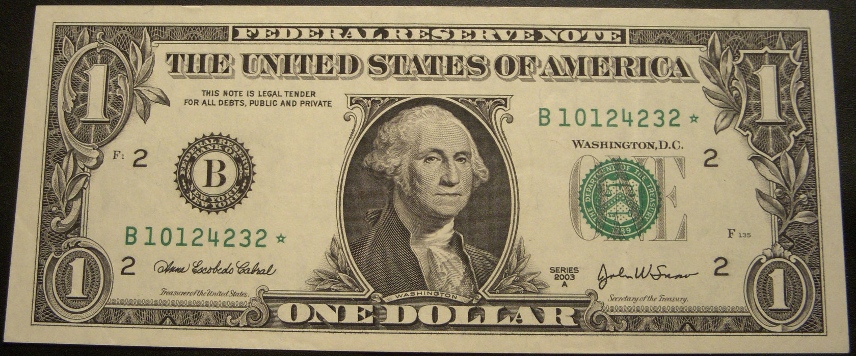 2003A (B) $1 Federal Reserve Note - FR# 1930B* Star Note