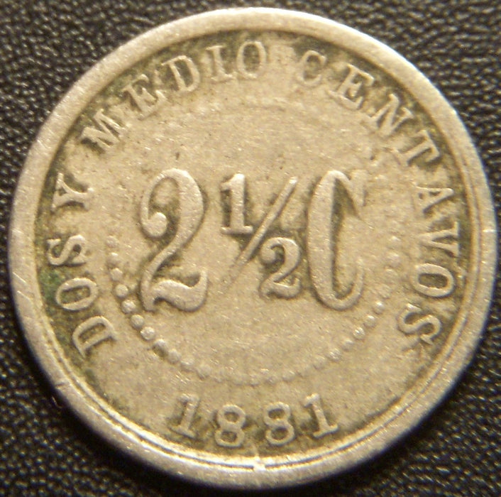 1881w 2 1/2 Centavos - Colombia
