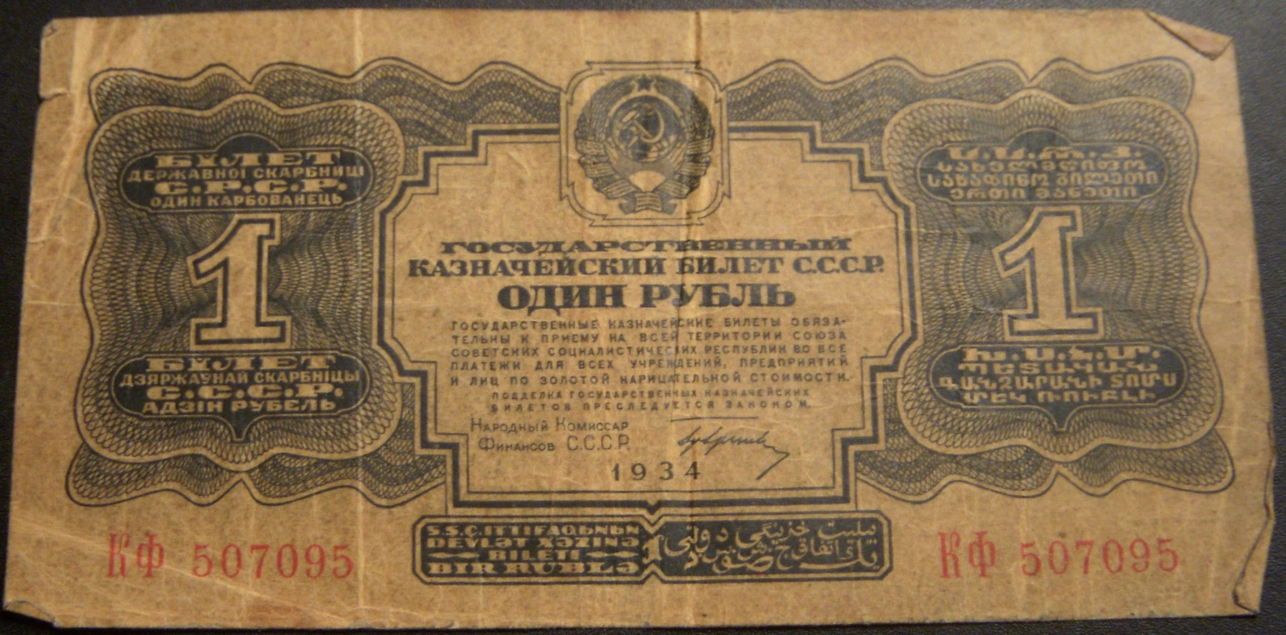 1934 1 Ruble Note - Russia