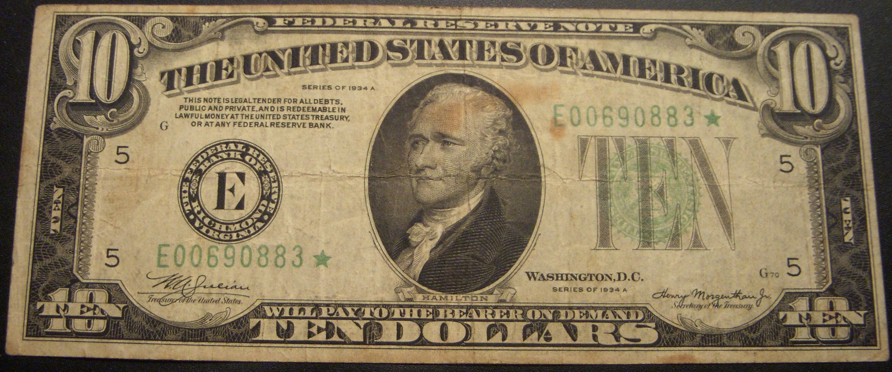 1934A (E) $10 Federal Reserve Note - FR# 2006E* Star Note