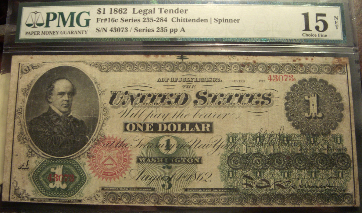 1862 $1 Legal Tender - FR# 16c PMG Choice Fine 15