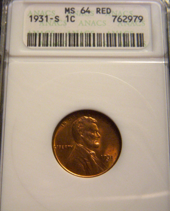 1931-S Lincoln Cent - ANACS MS 64 Red