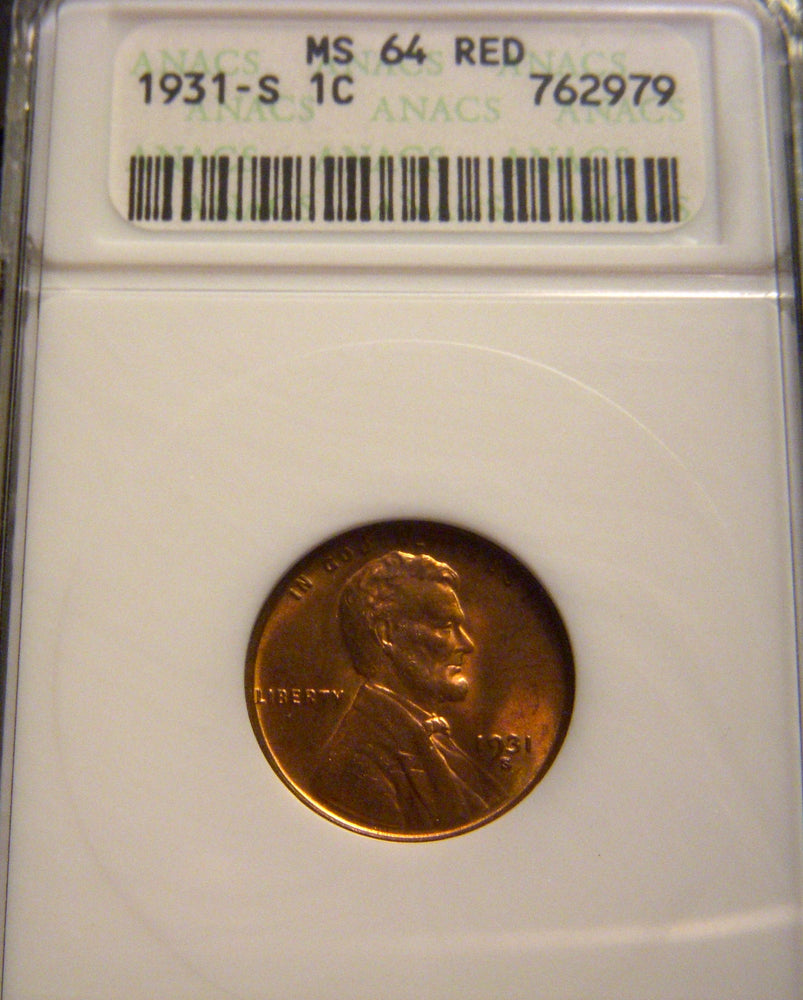 1931-S Lincoln Cent - ANACS MS 64 Red