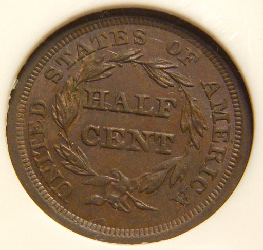 1857 Half Cent - NGC AU 58 BN