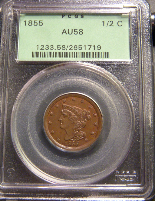 1855 Half Cent - PCGS AU58