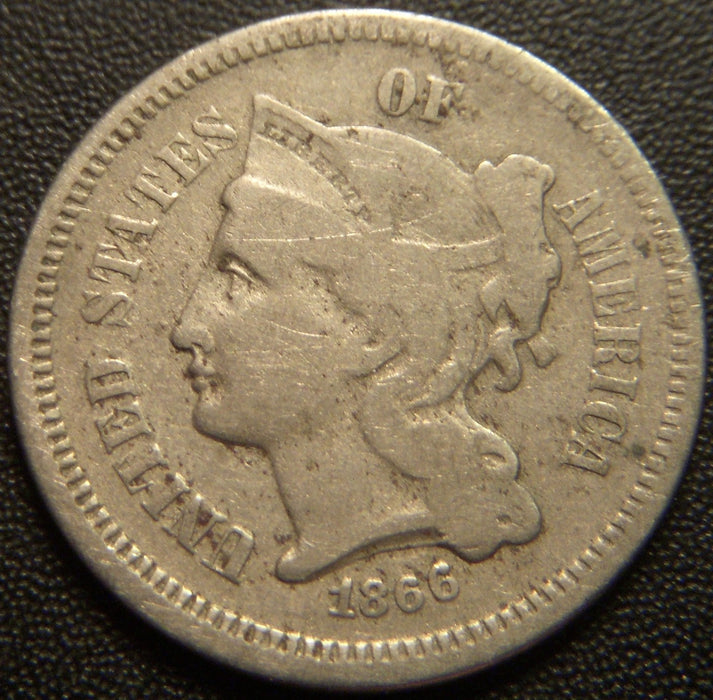 1866 Three Cent - Very Good