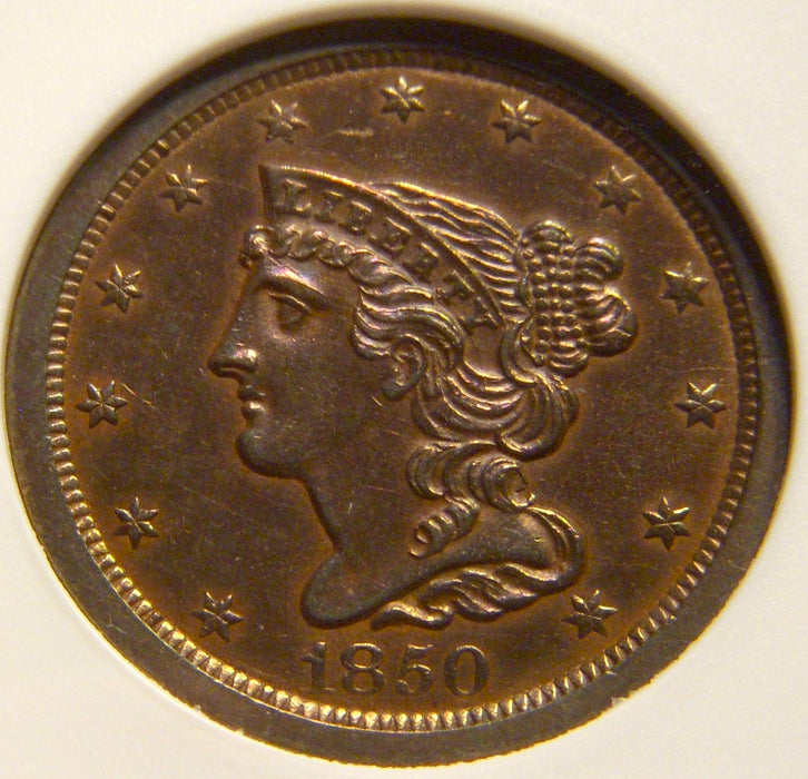 1850 Half Cent - ANACS MS60BRN C-1