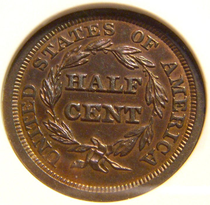 1850 Half Cent - ANACS MS60BRN C-1