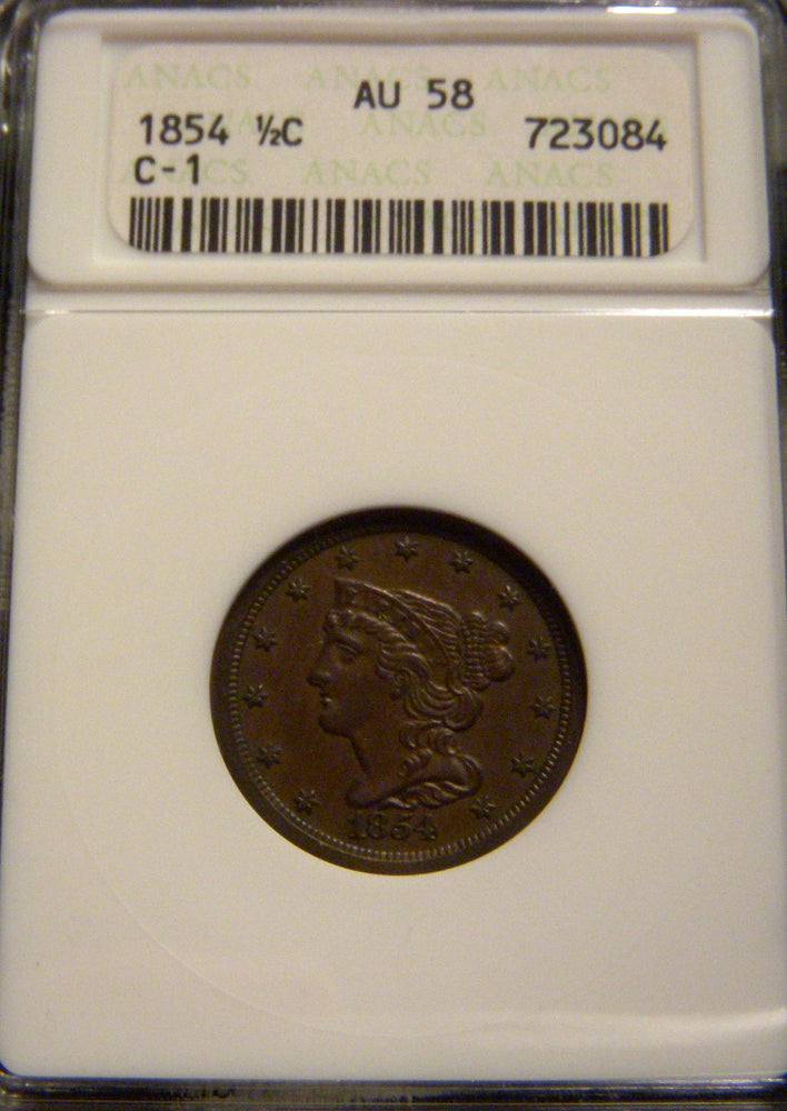 1854 Half Cent - ANACS AU58 C-1