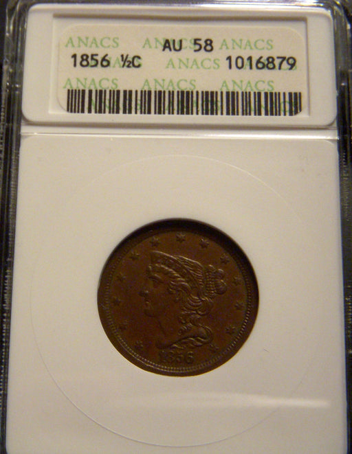 1856 Half Cent - ANACS AU58