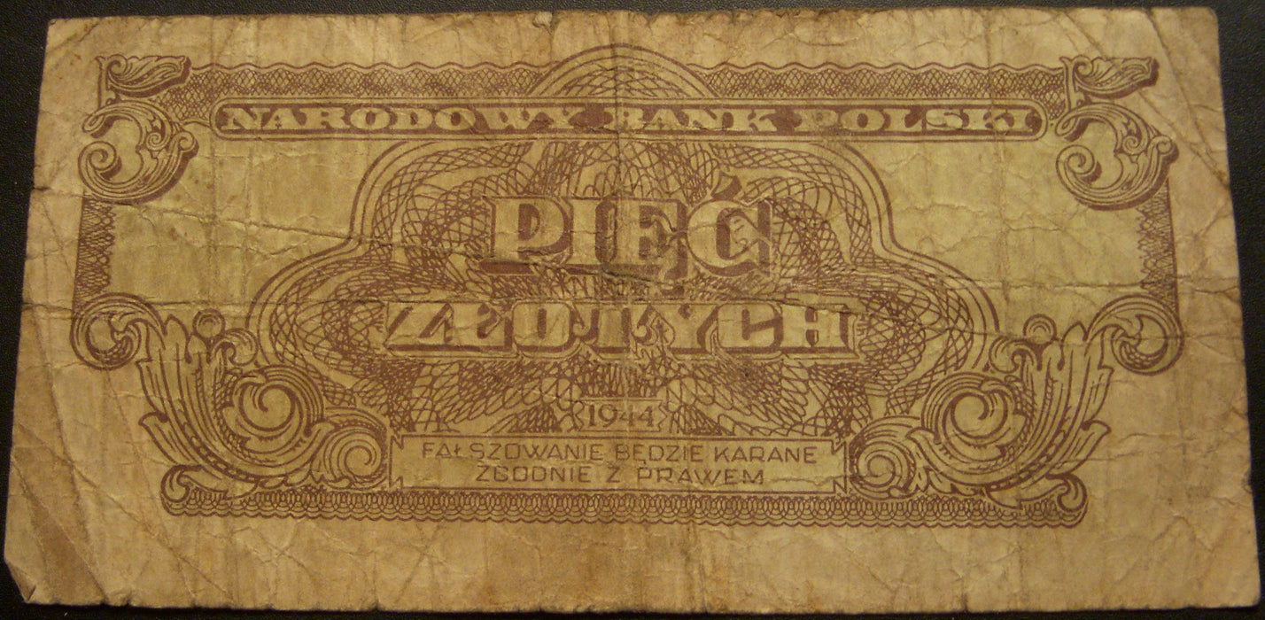 1944 5 Zlotych Note - Poland