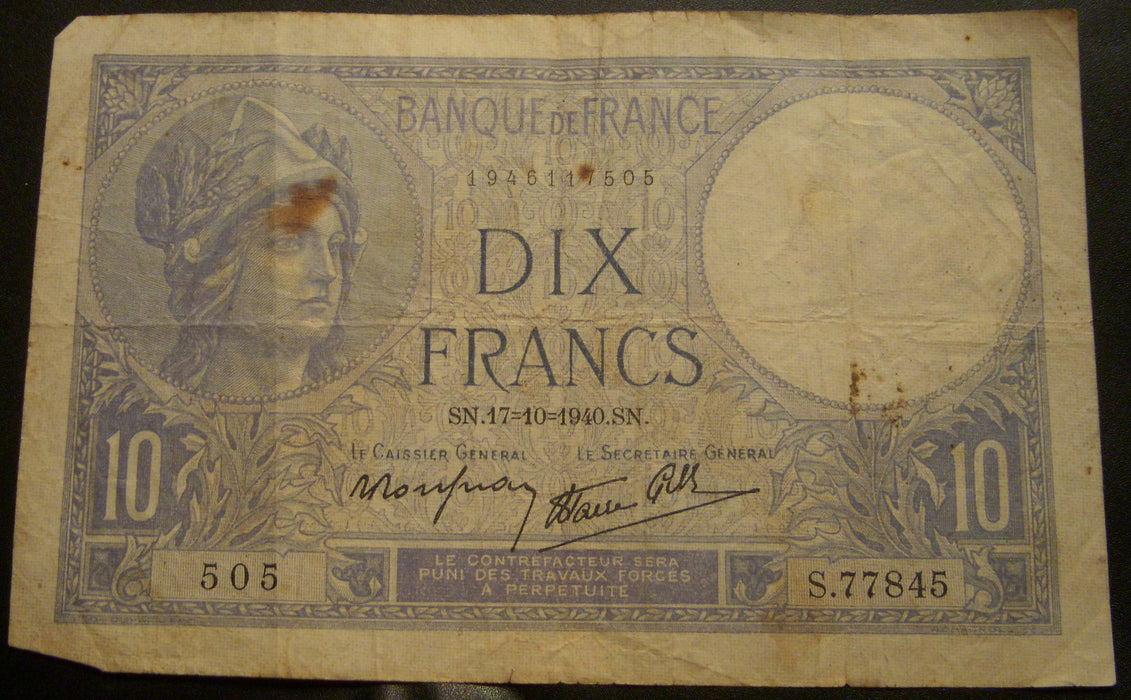 1940 10 Francs Note - France