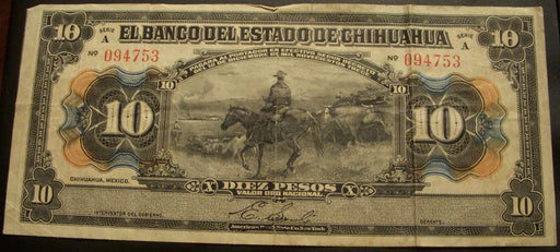 1913 10 Pesos Note - Mexico Revolution Chihuahua