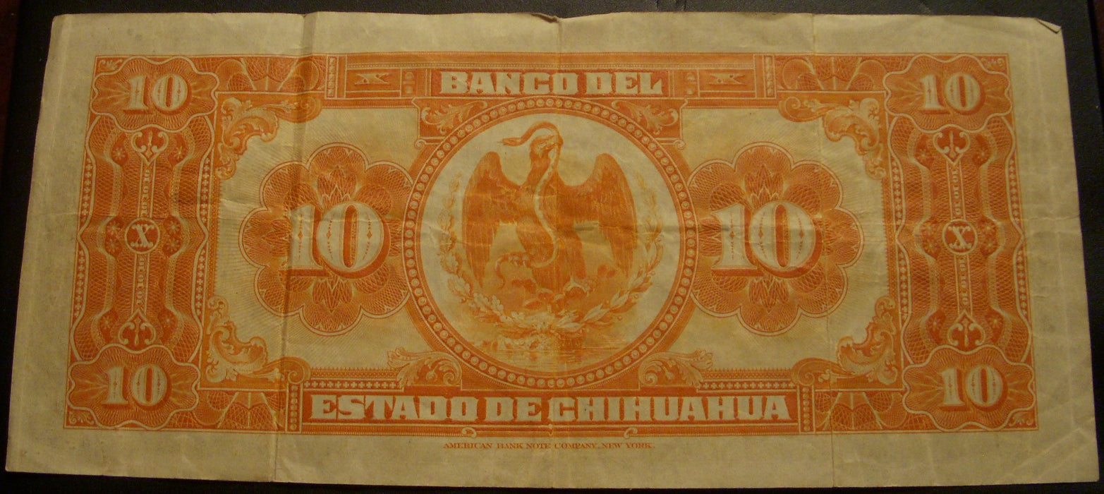 1913 10 Pesos Note - Mexico Revolution Chihuahua