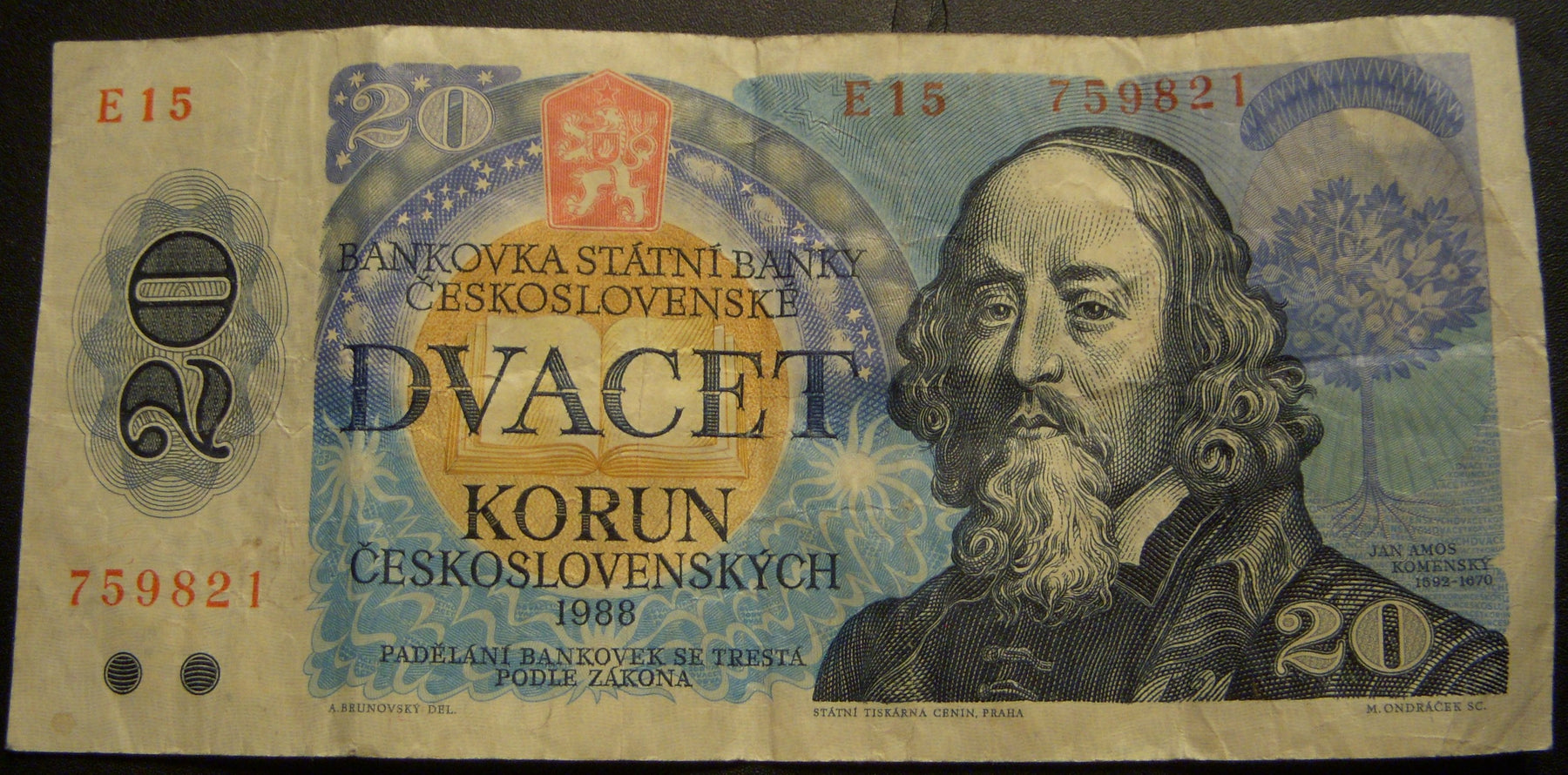 1988 20 Korun Note - Czechoslovakia