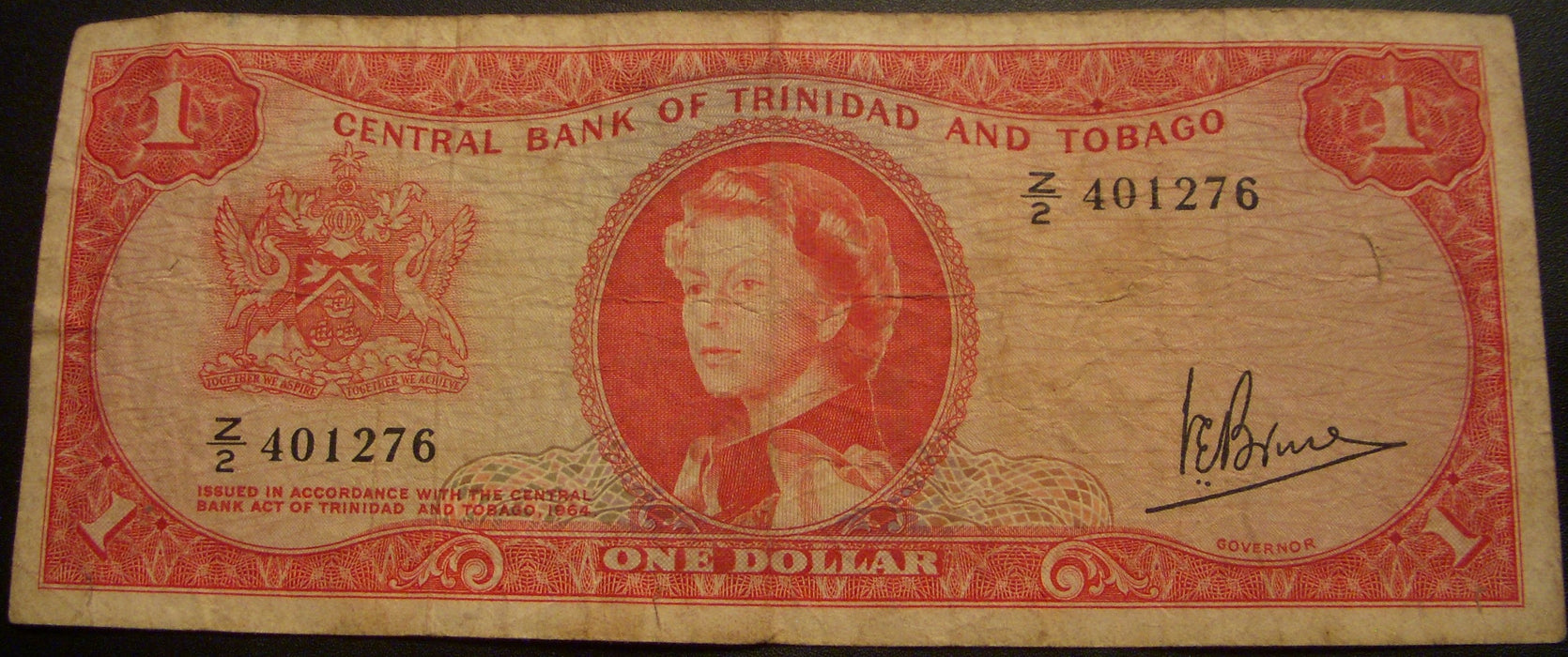 1964 One Dollar Note - Trinidad and Tobago
