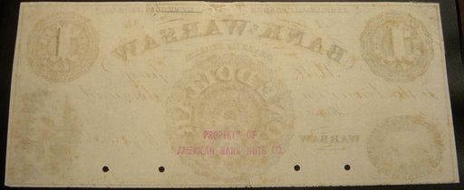 1854 $1 Bank of Warsaw, IN Obsolete Note