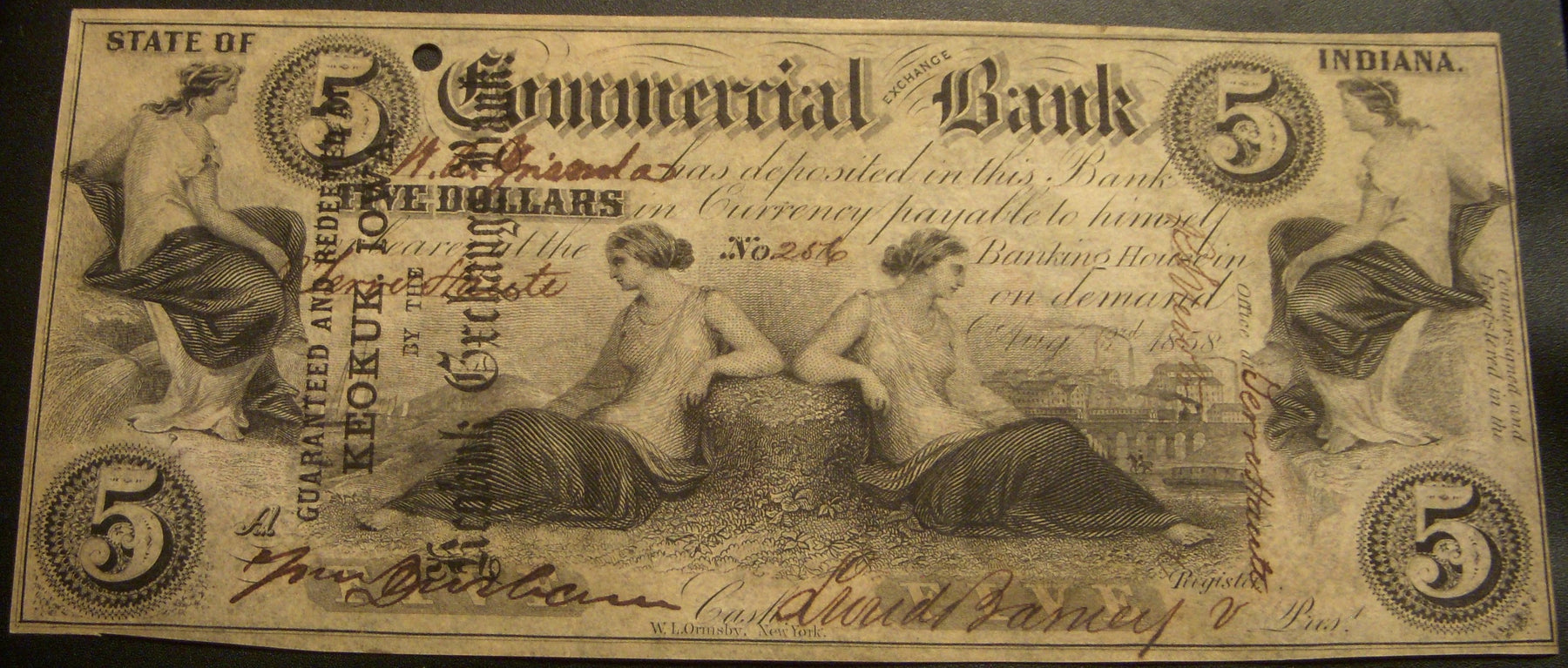 1858 $5 Commercial Exchange Bank of Terre Haute, IN