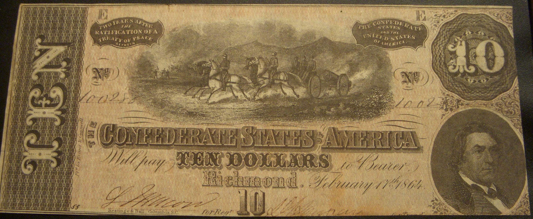 1864 $10 Confederate Note - T-68