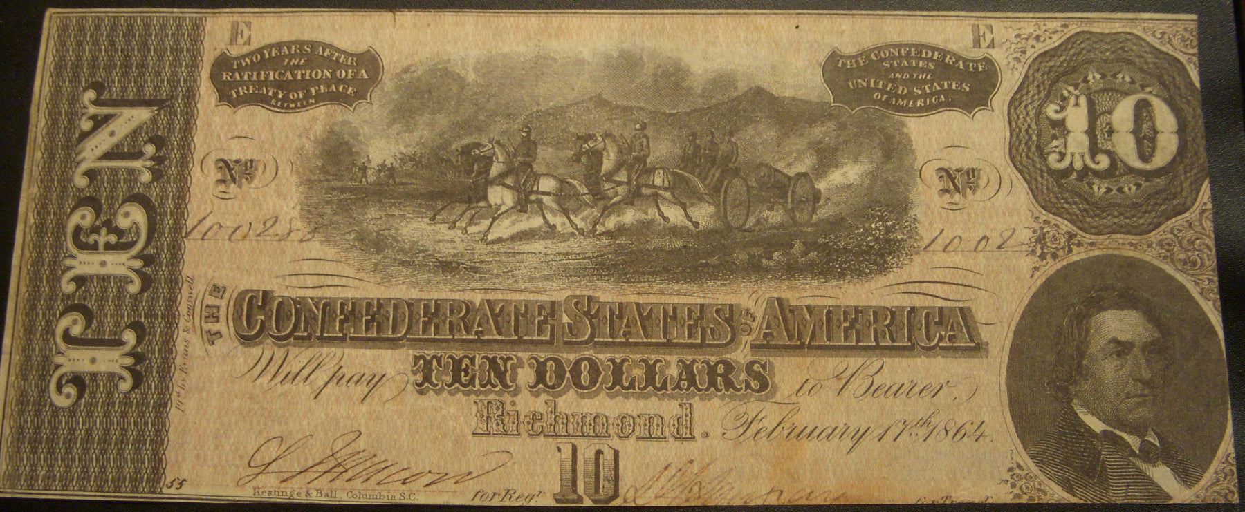 1864 $10 Confederate Note - T-68