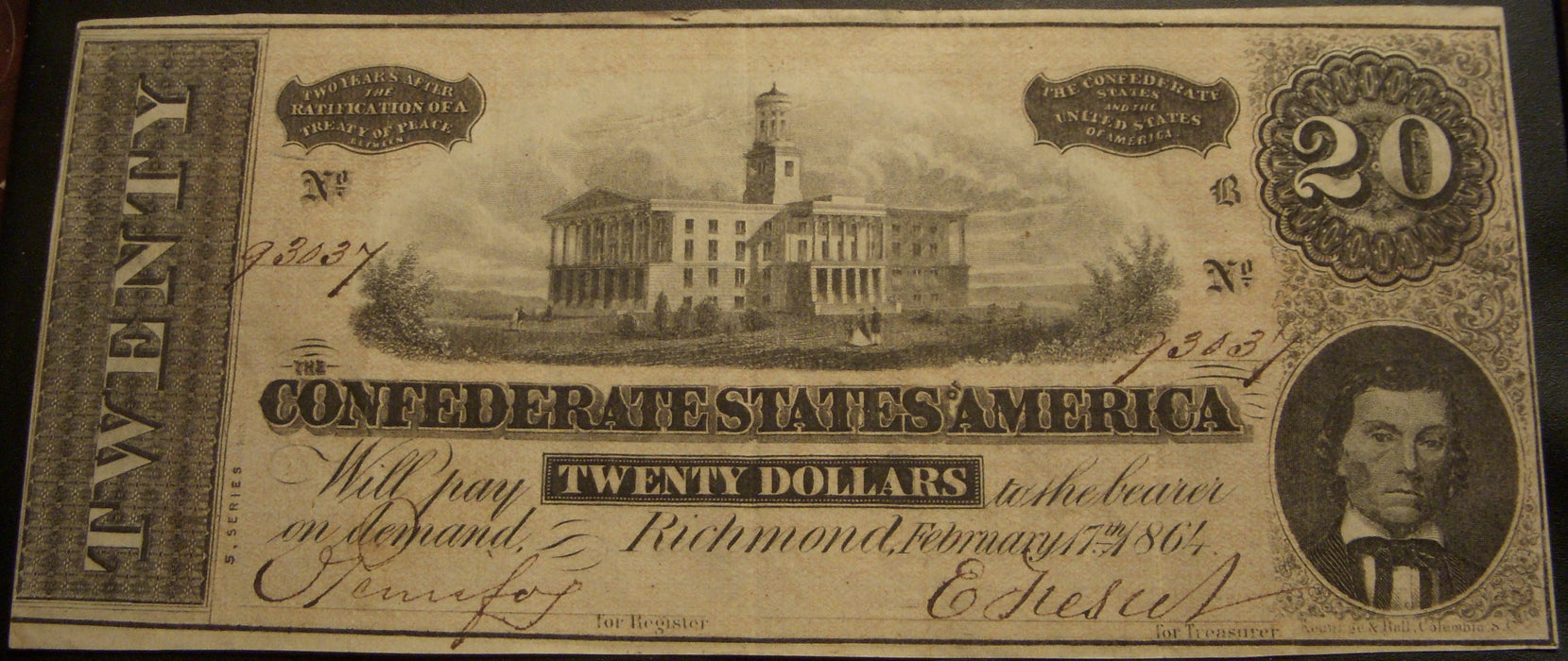 1864 $20 Confederate Note - T-67